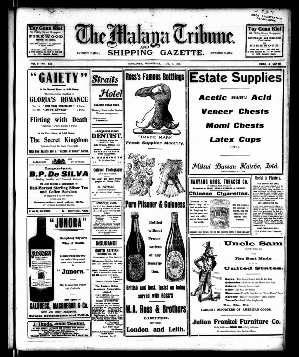 Miniature of Malaya Tribune 05 June 1918