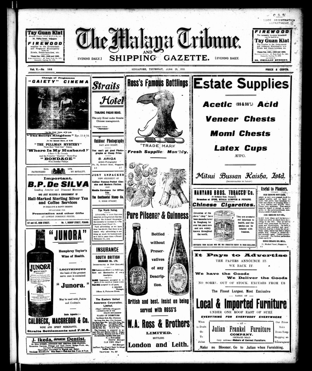 Miniature of Malaya Tribune 20 June 1918