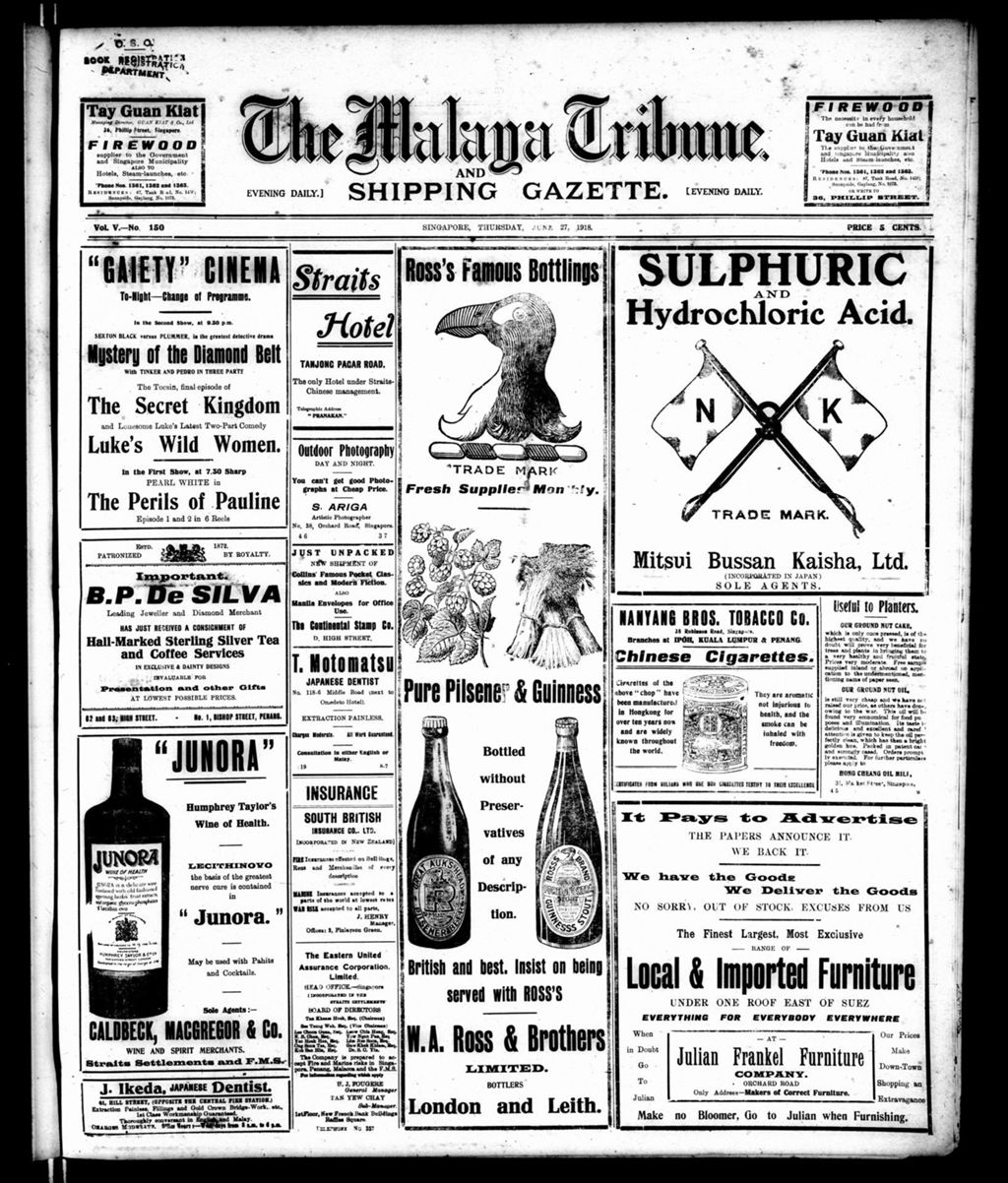 Miniature of Malaya Tribune 27 June 1918