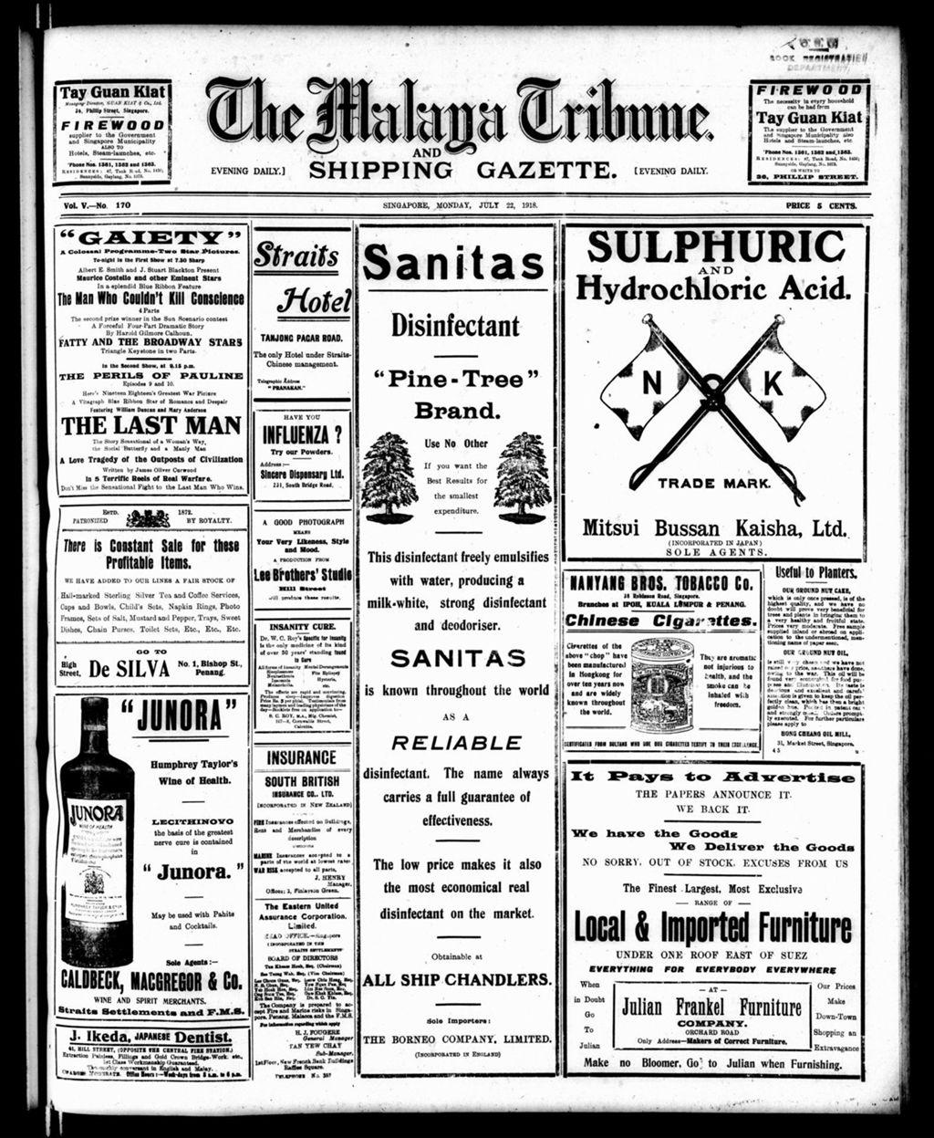 Miniature of Malaya Tribune 22 July 1918