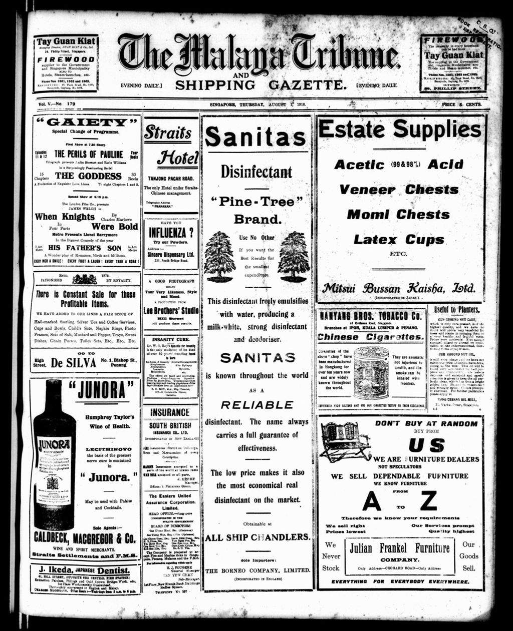 Miniature of Malaya Tribune 01 August 1918