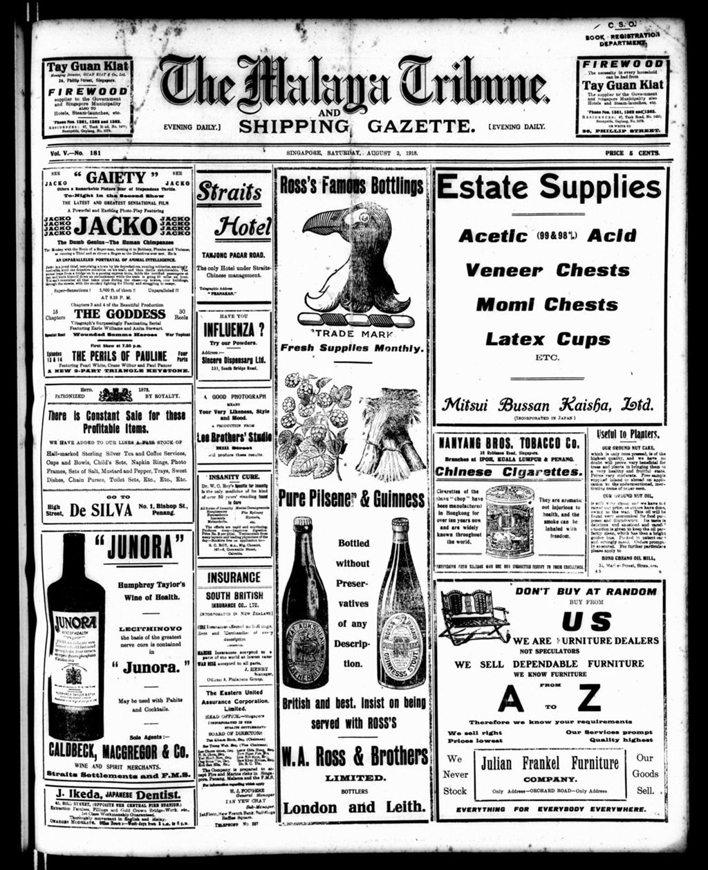 Miniature of Malaya Tribune 03 August 1918