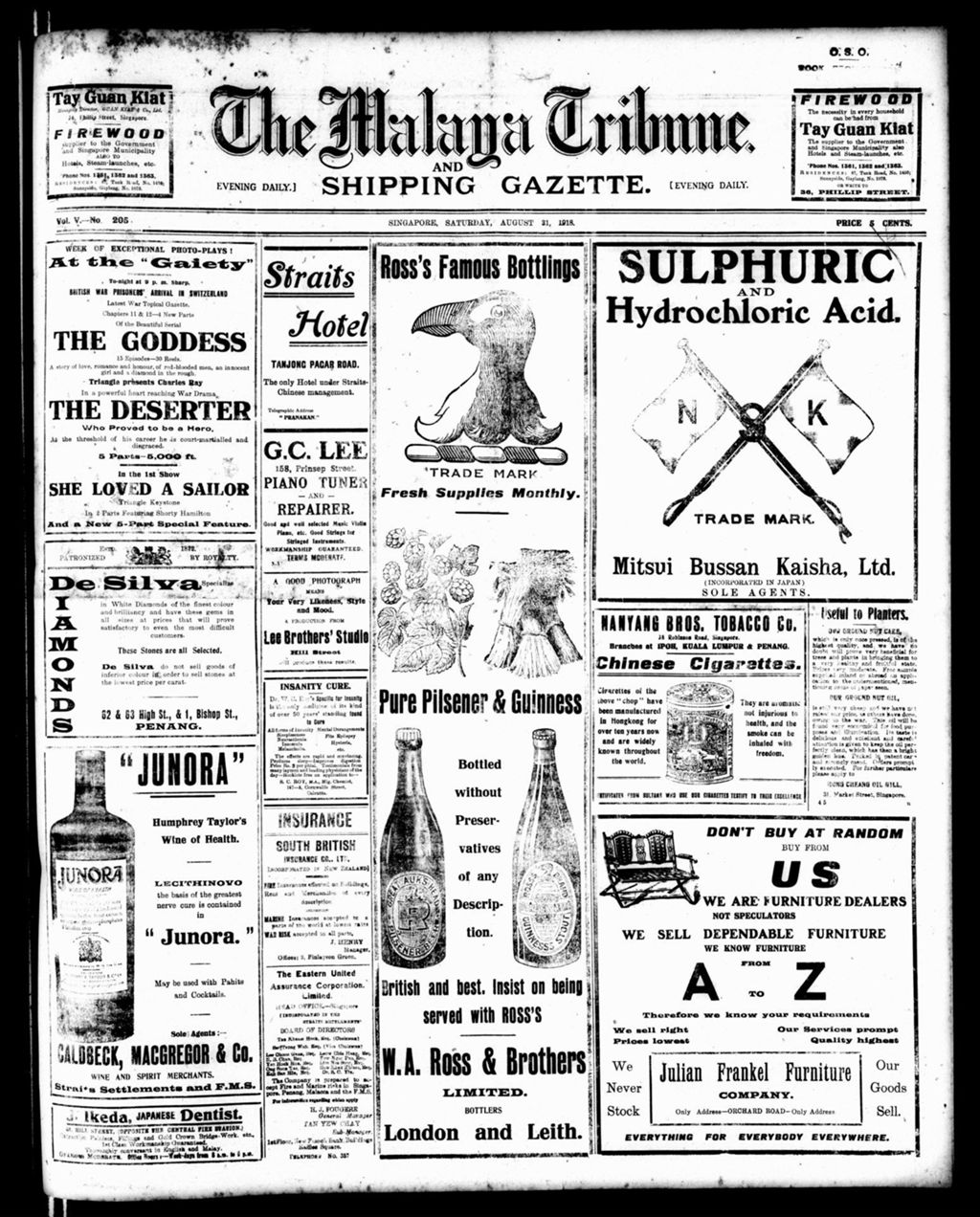 Miniature of Malaya Tribune 31 August 1918