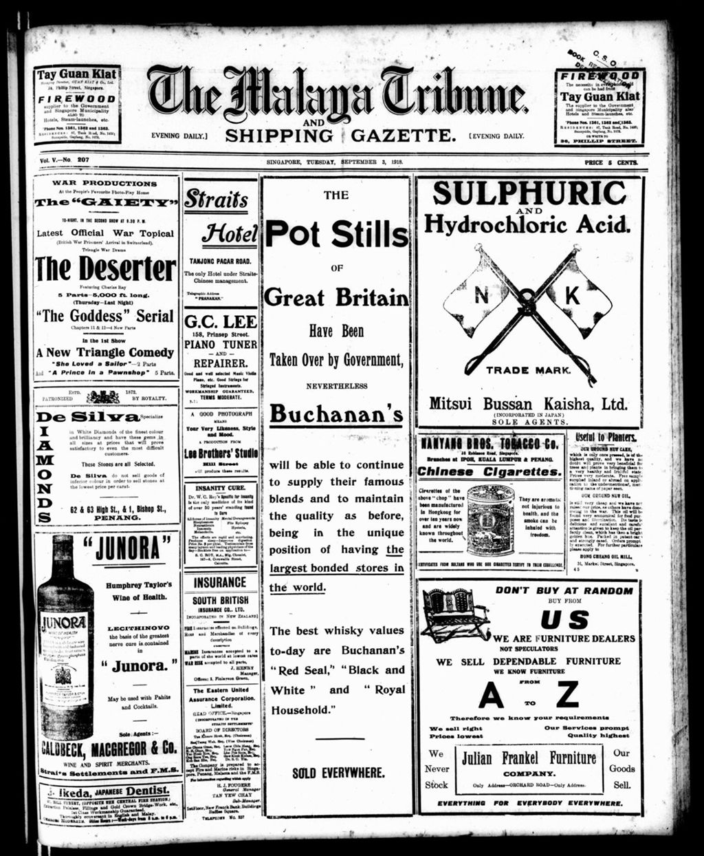 Miniature of Malaya Tribune 03 September 1918