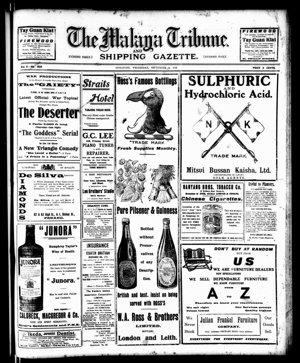 Miniature of Malaya Tribune 04 September 1918