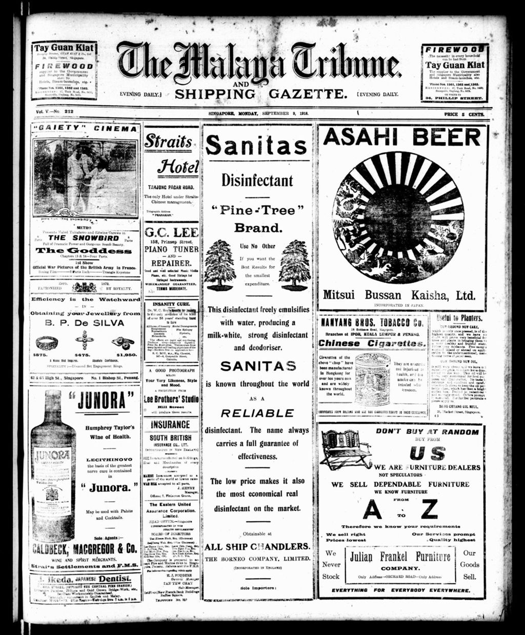 Miniature of Malaya Tribune 09 September 1918