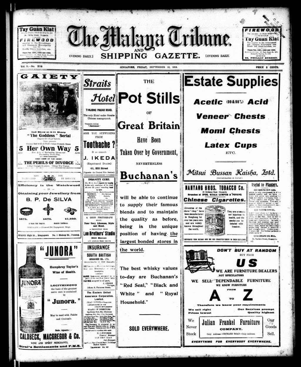 Miniature of Malaya Tribune 13 September 1918