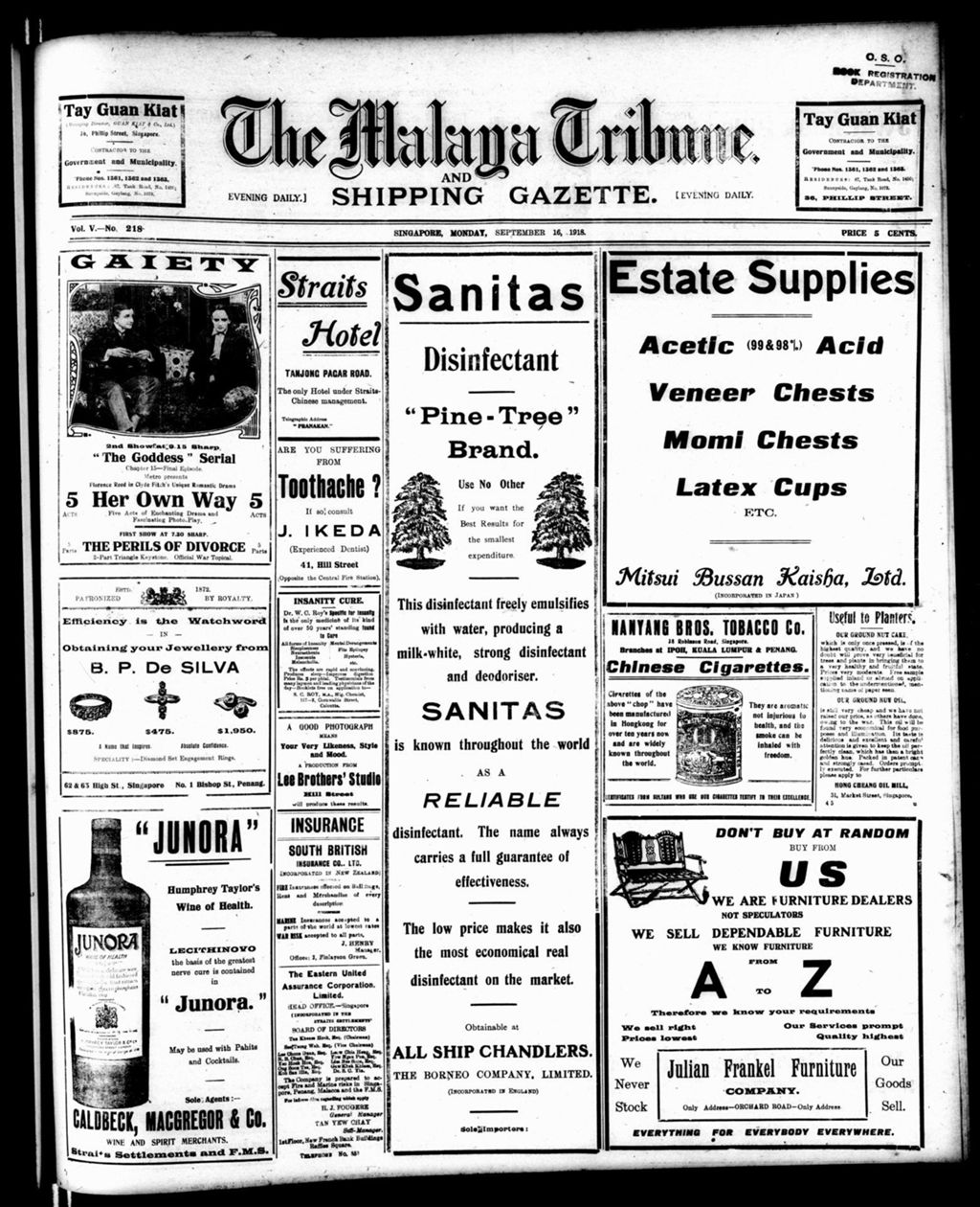 Miniature of Malaya Tribune 16 September 1918