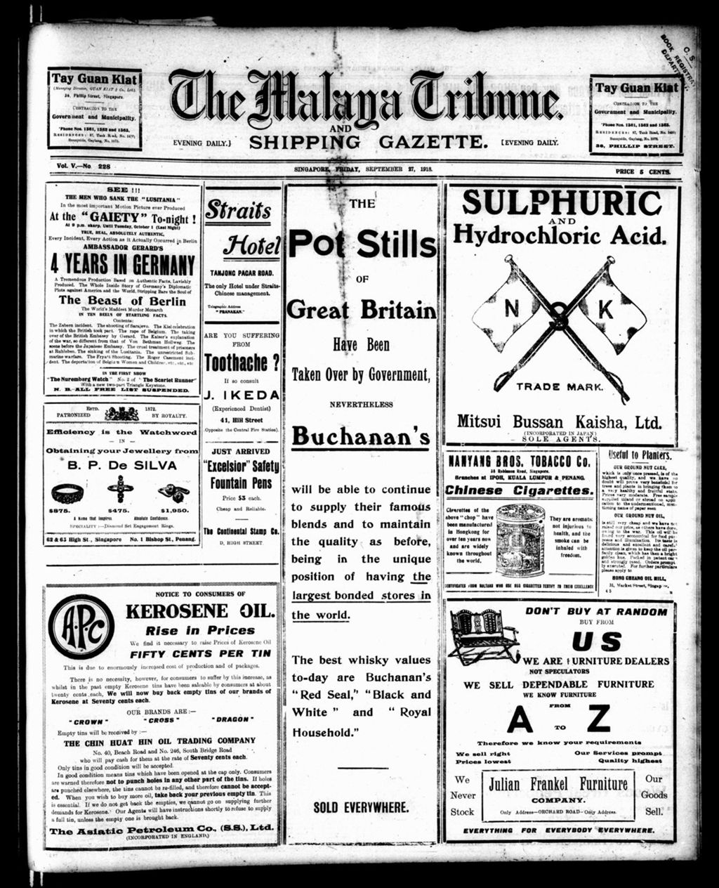 Miniature of Malaya Tribune 27 September 1918