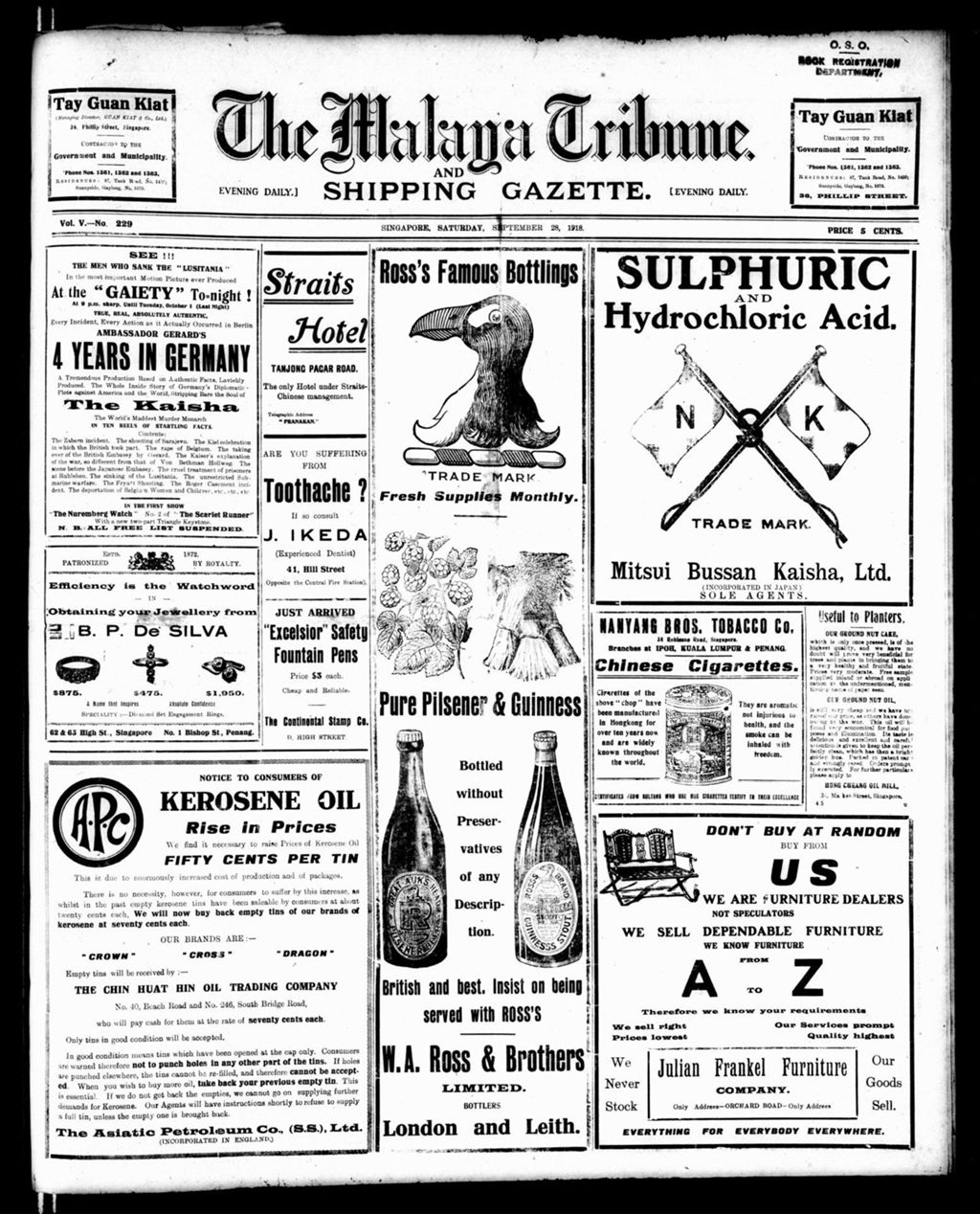 Miniature of Malaya Tribune 28 September 1918