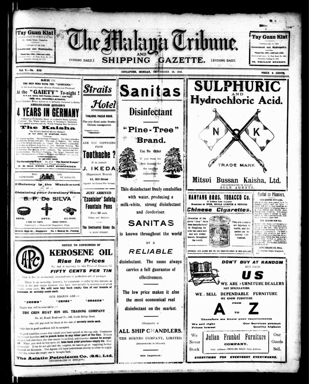 Miniature of Malaya Tribune 30 September 1918