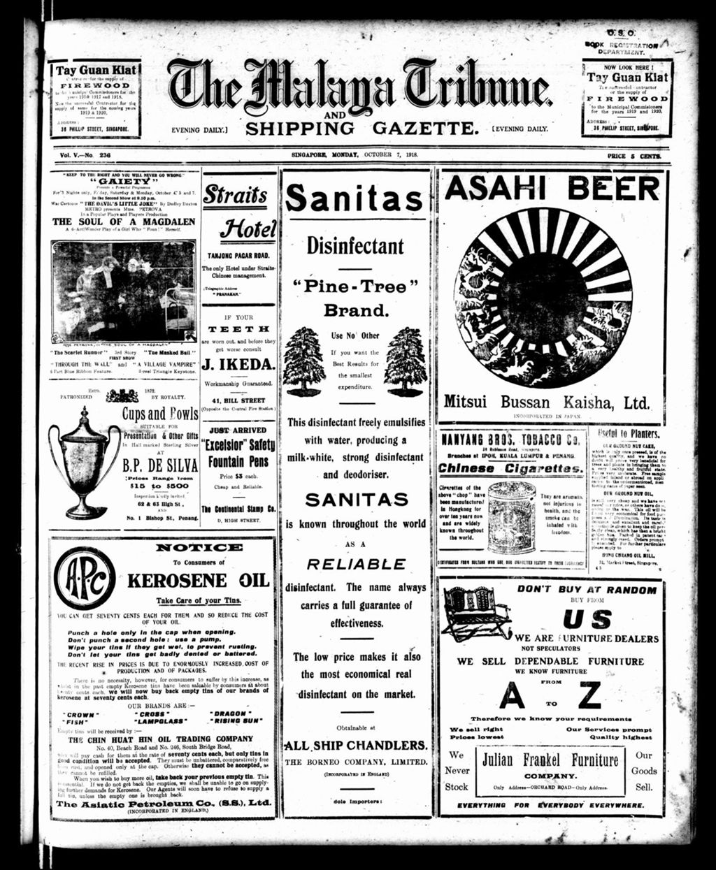 Miniature of Malaya Tribune 07 October 1918