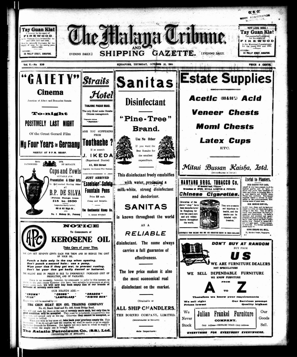 Miniature of Malaya Tribune 10 October 1918