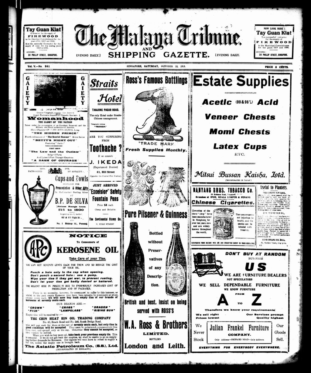 Miniature of Malaya Tribune 12 October 1918