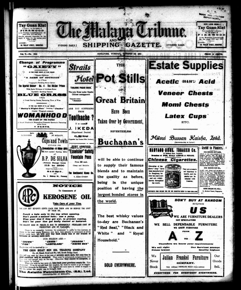 Miniature of Malaya Tribune 15 October 1918