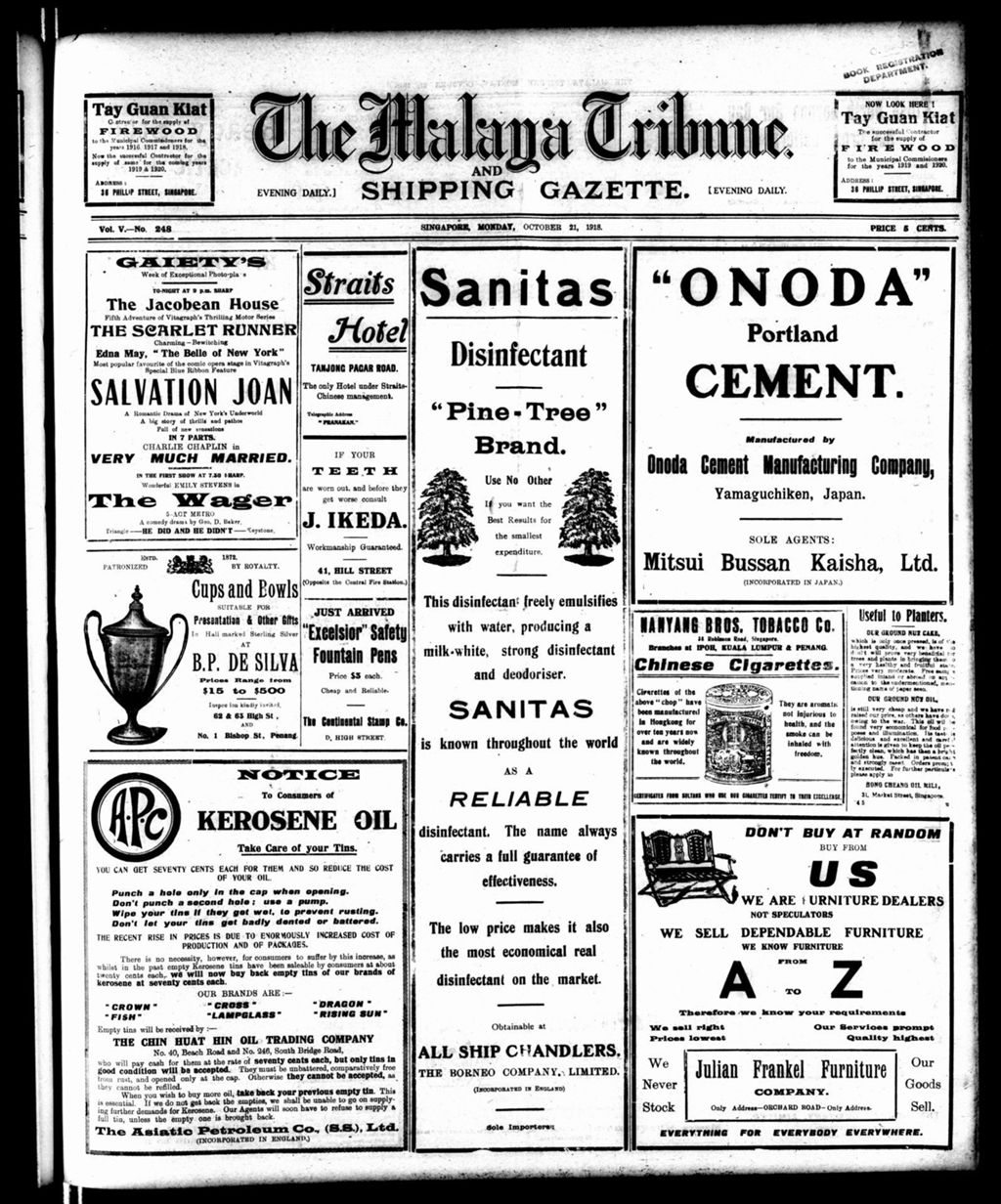 Miniature of Malaya Tribune 21 October 1918