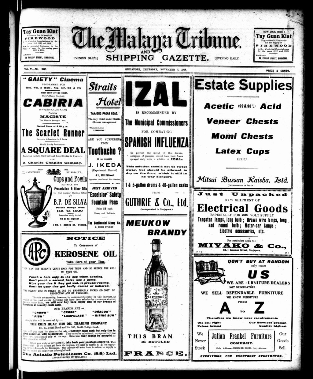 Miniature of Malaya Tribune 07 November 1918