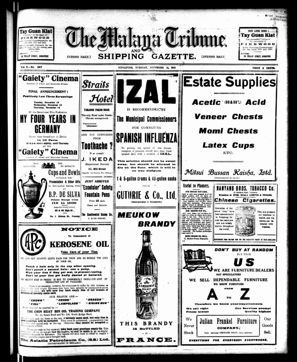 Miniature of Malaya Tribune 12 November 1918