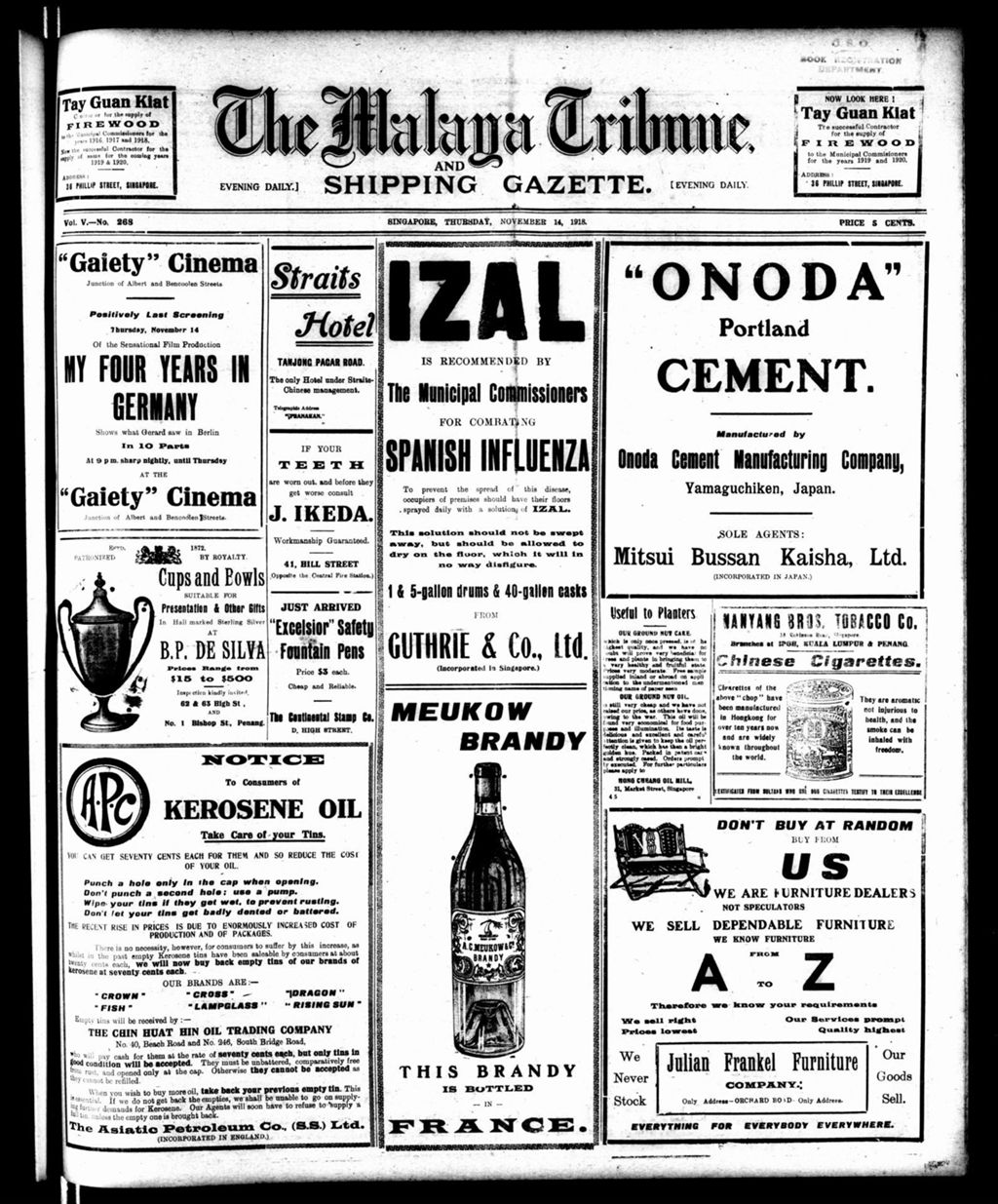 Miniature of Malaya Tribune 14 November 1918