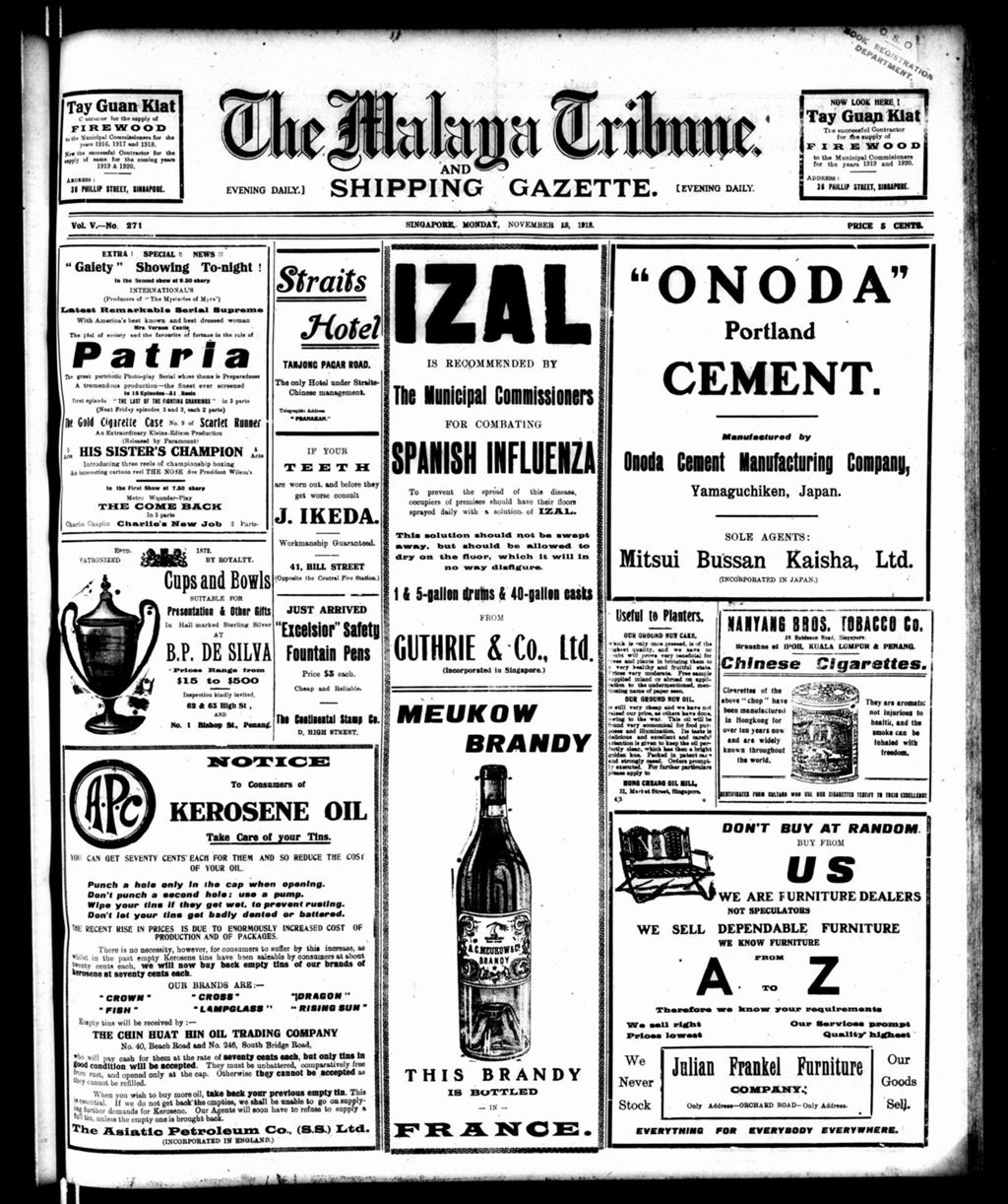 Miniature of Malaya Tribune 18 November 1918