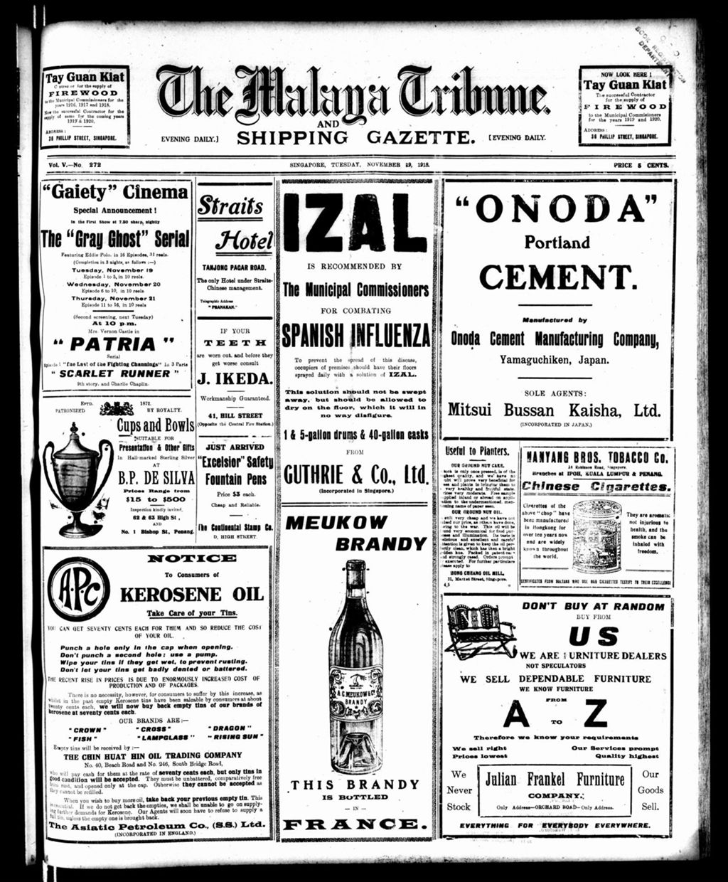 Miniature of Malaya Tribune 19 November 1918