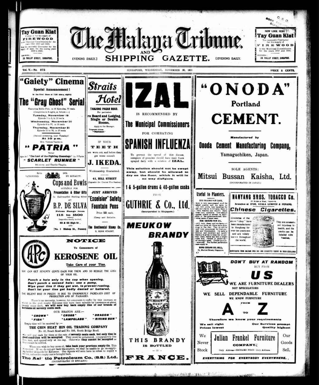 Miniature of Malaya Tribune 20 November 1918