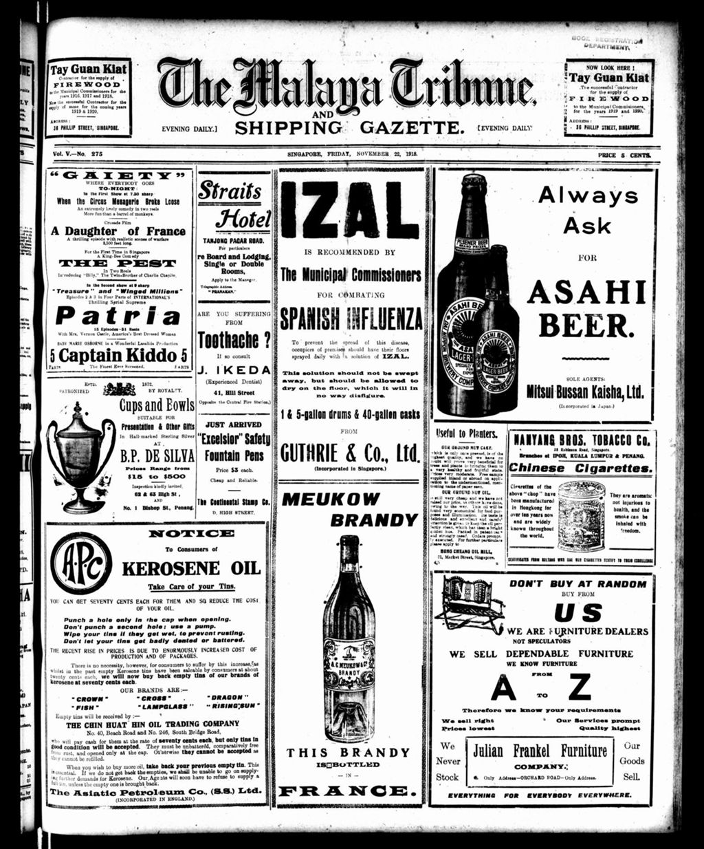 Miniature of Malaya Tribune 22 November 1918