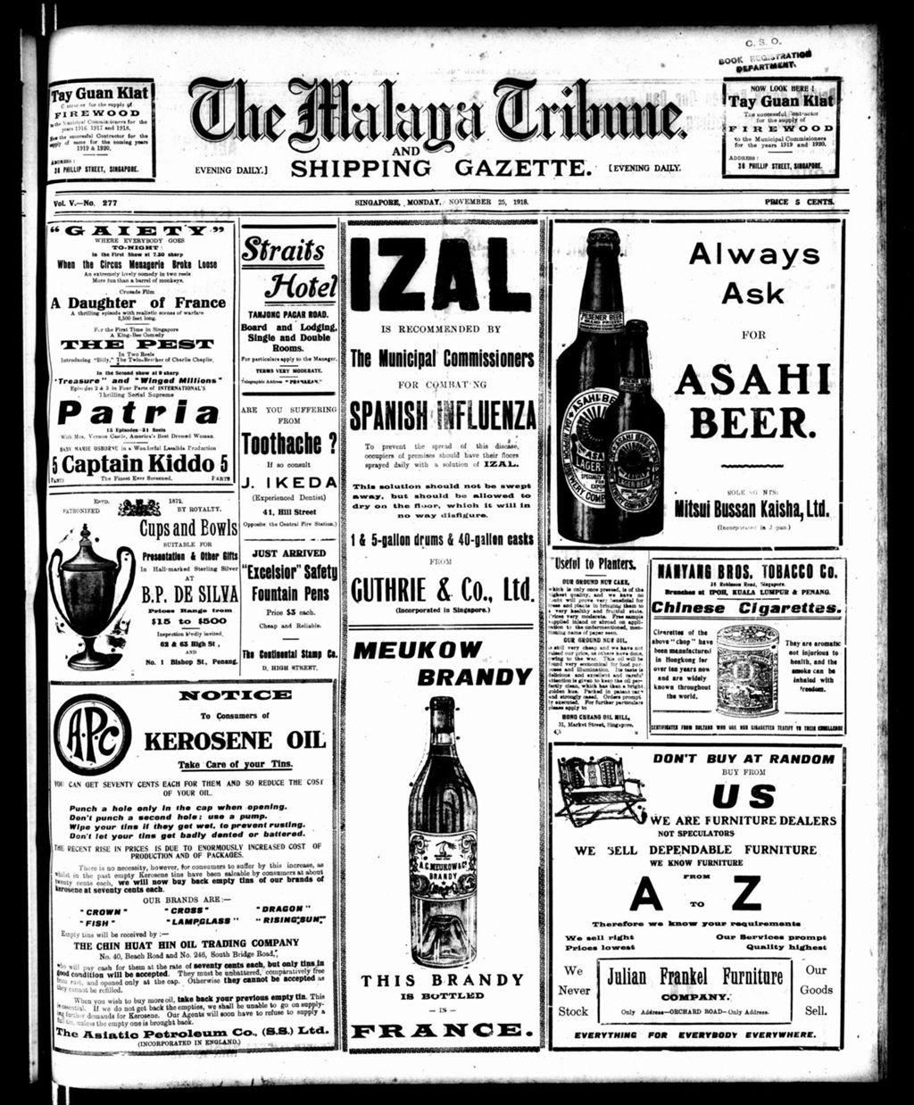 Miniature of Malaya Tribune 25 November 1918