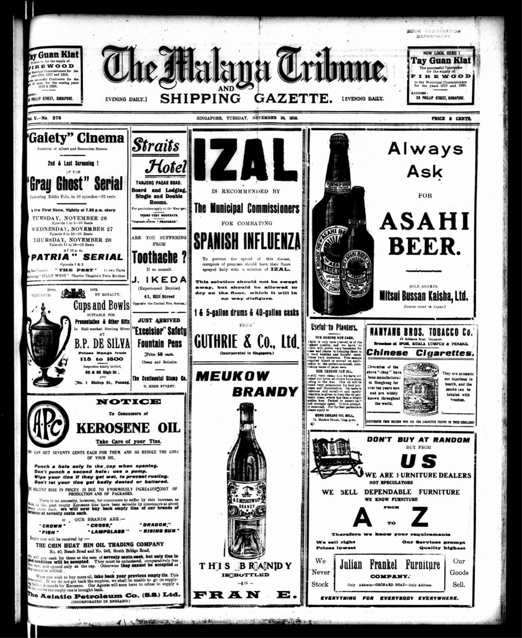 Miniature of Malaya Tribune 26 November 1918