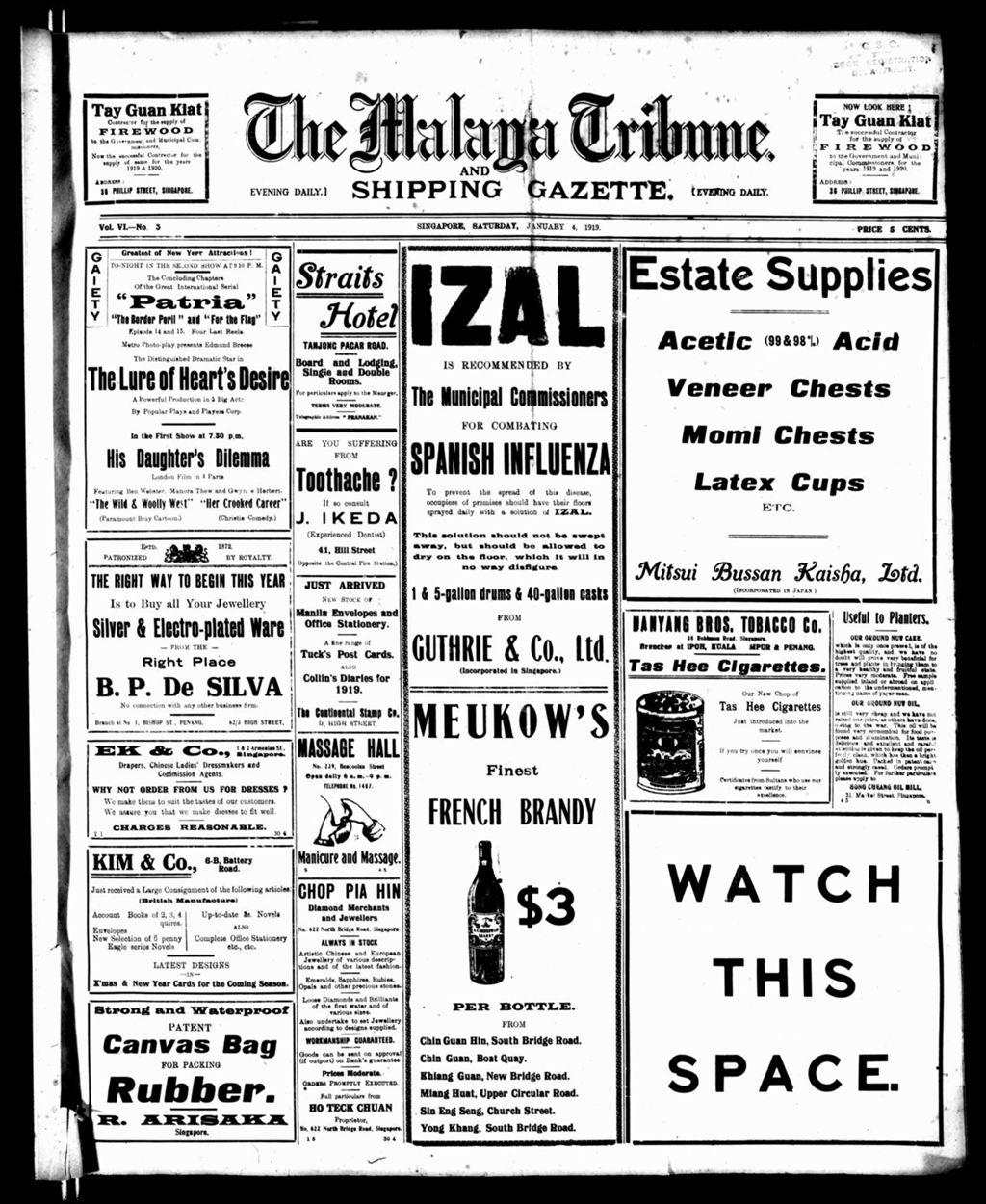 Miniature of Malaya Tribune 04 January 1919