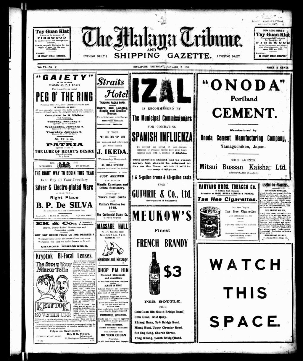 Miniature of Malaya Tribune 09 January 1919