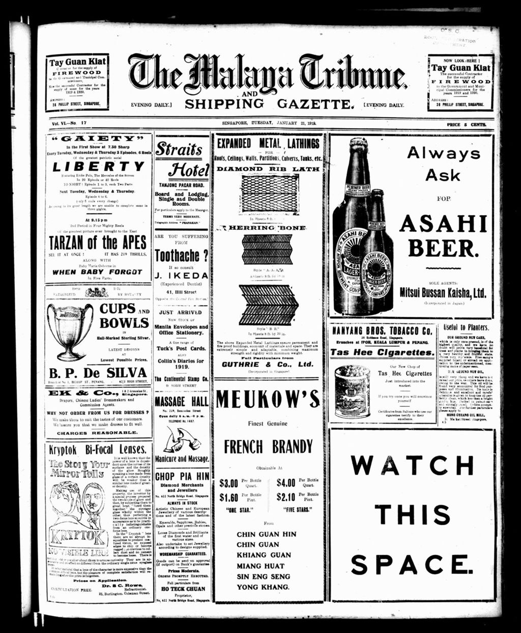 Miniature of Malaya Tribune 21 January 1919