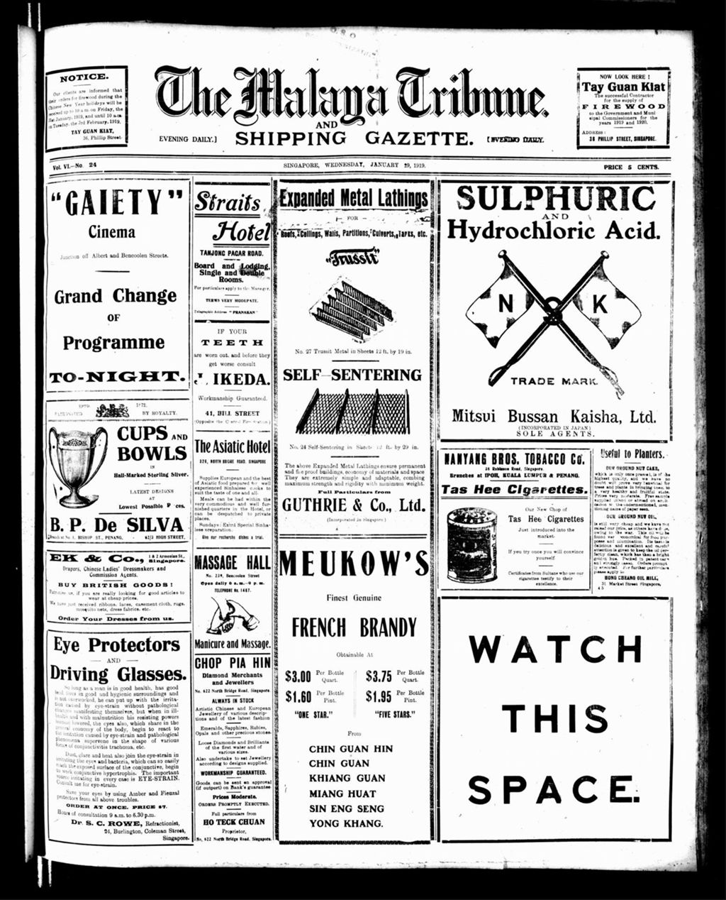 Miniature of Malaya Tribune 29 January 1919