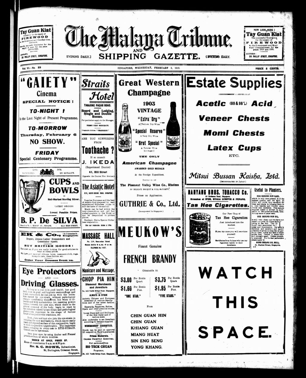 Miniature of Malaya Tribune 05 February 1919