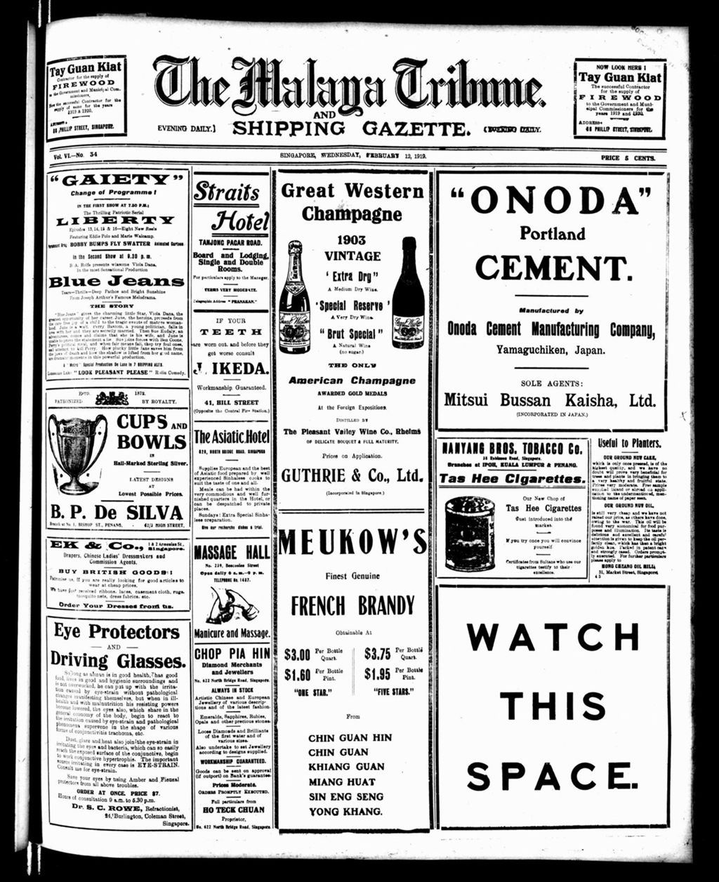 Miniature of Malaya Tribune 12 February 1919