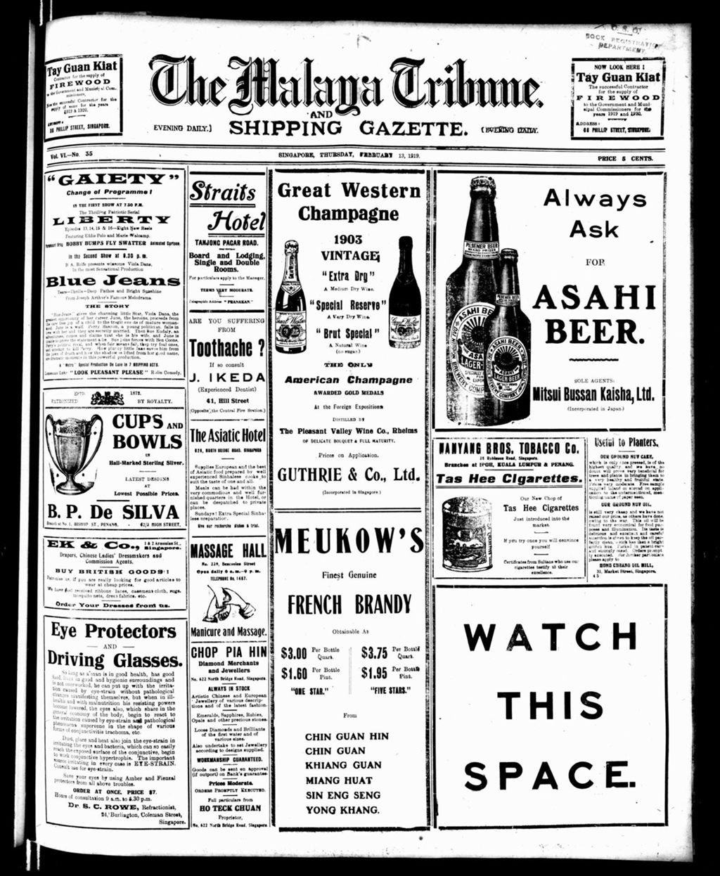 Miniature of Malaya Tribune 13 February 1919