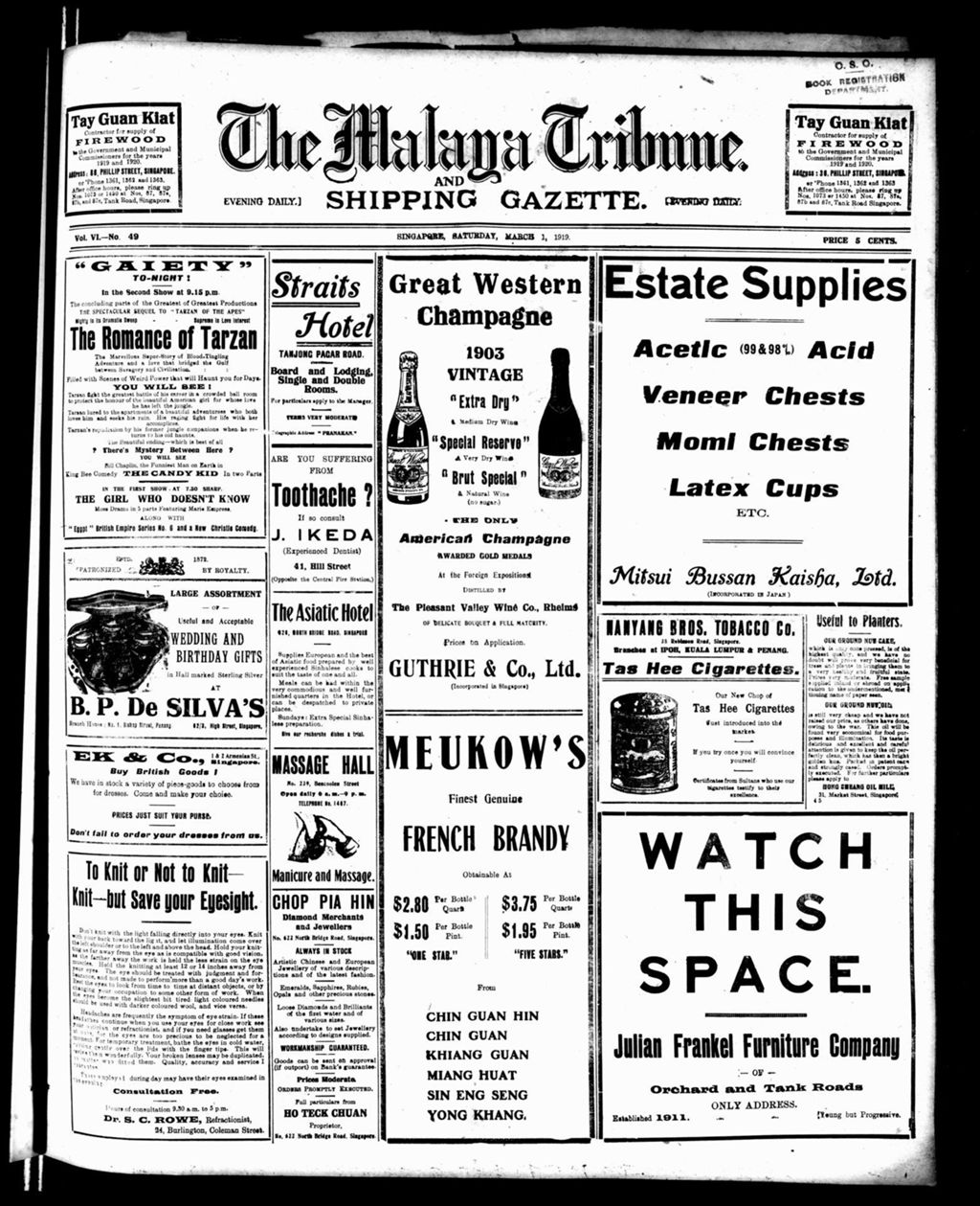 Miniature of Malaya Tribune 01 March 1919