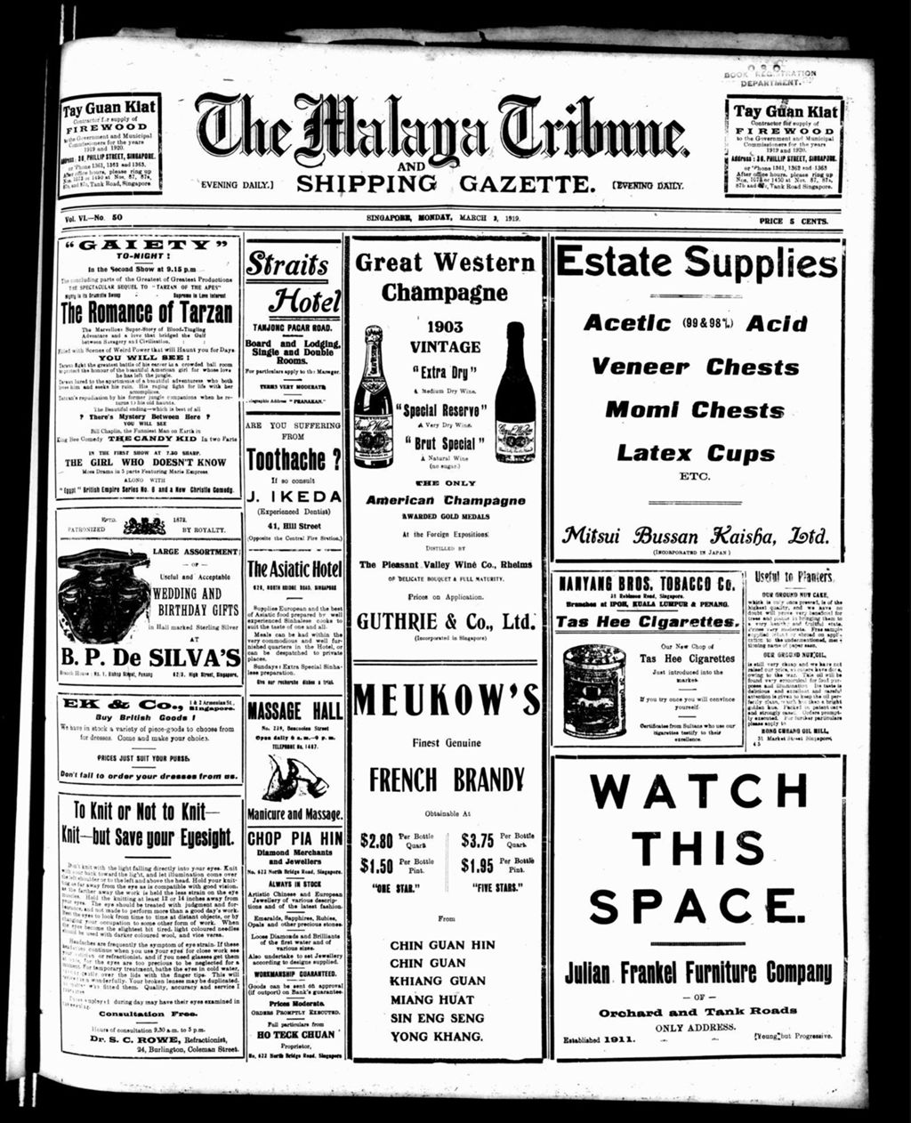 Miniature of Malaya Tribune 03 March 1919