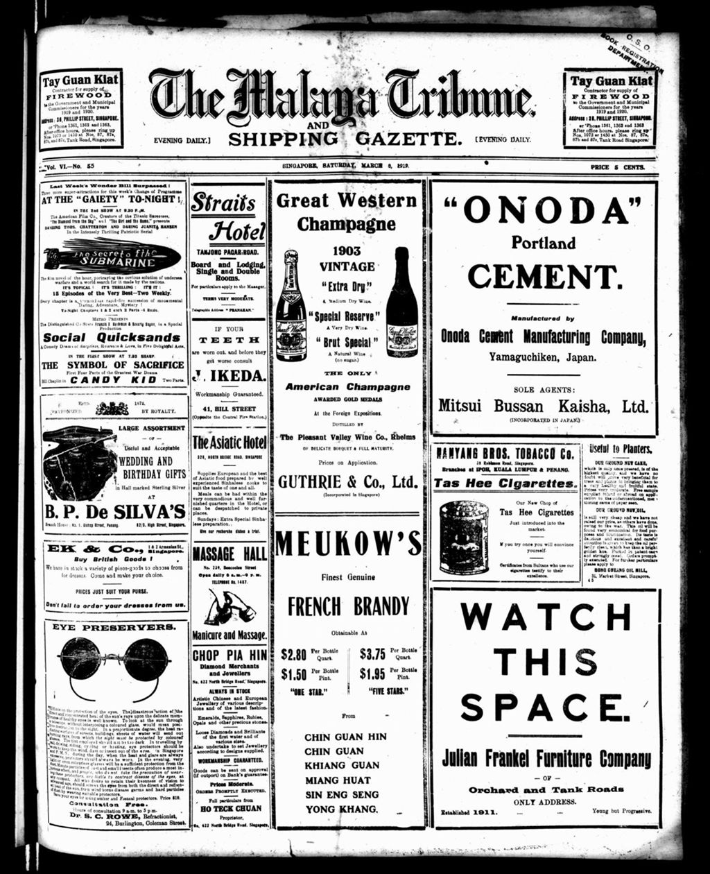 Miniature of Malaya Tribune 08 March 1919