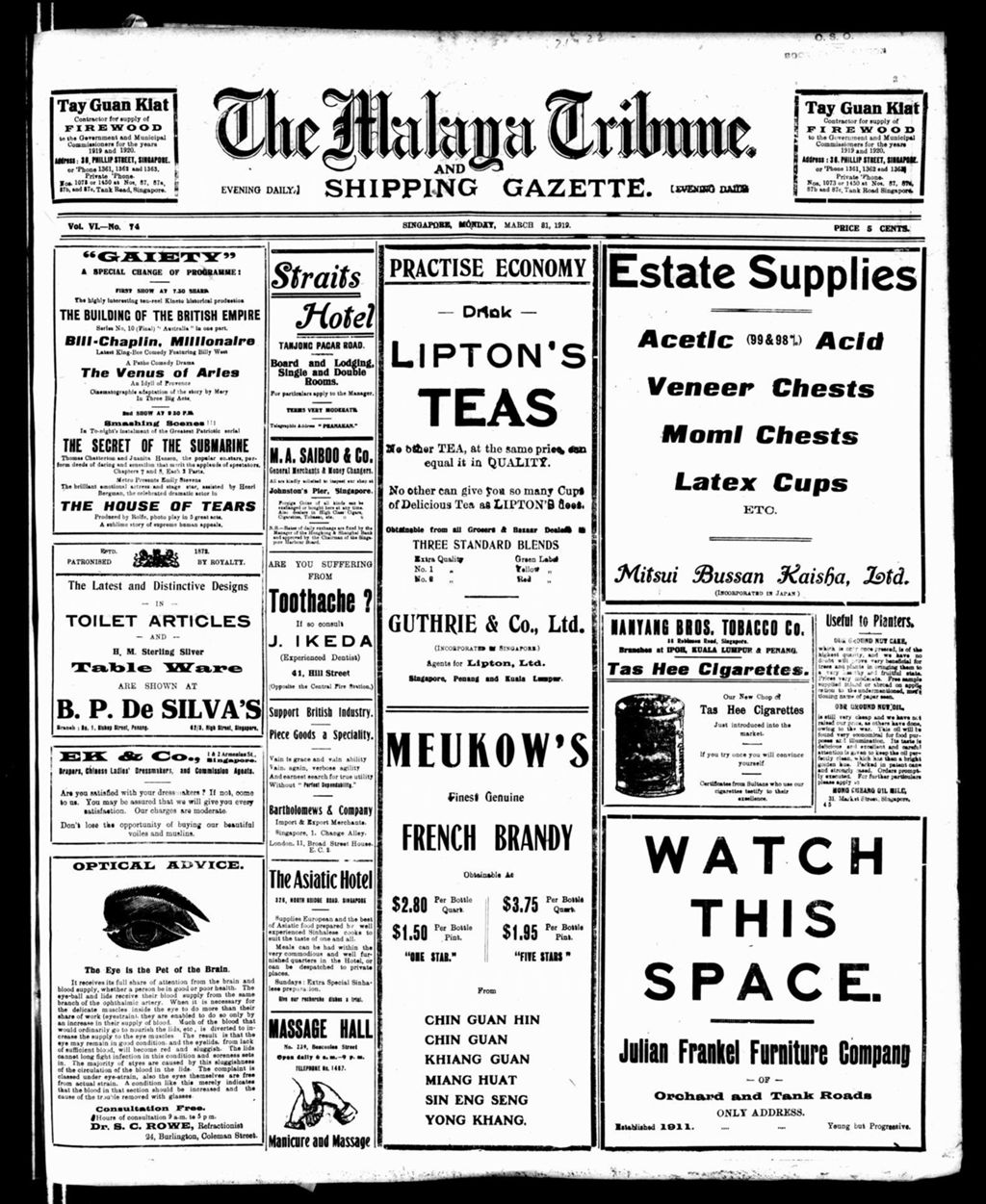 Miniature of Malaya Tribune 31 March 1919