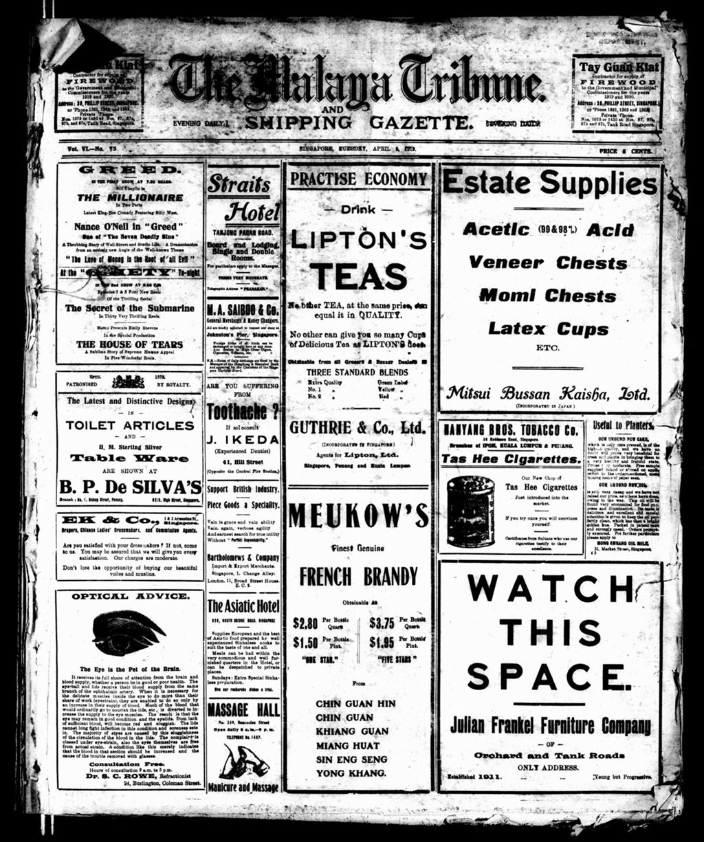 Miniature of Malaya Tribune 01 April 1919