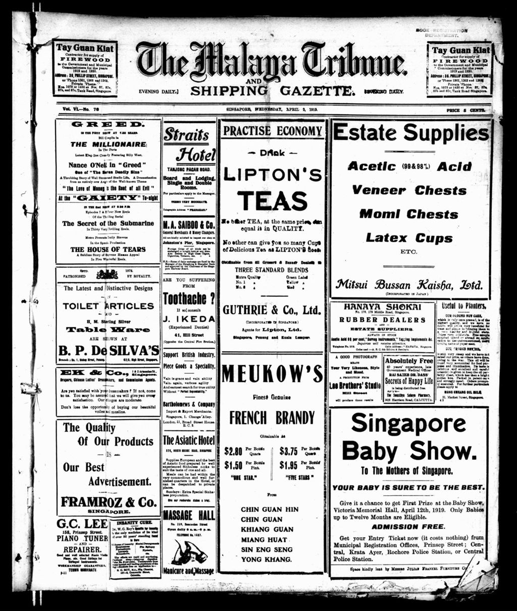 Miniature of Malaya Tribune 02 April 1919