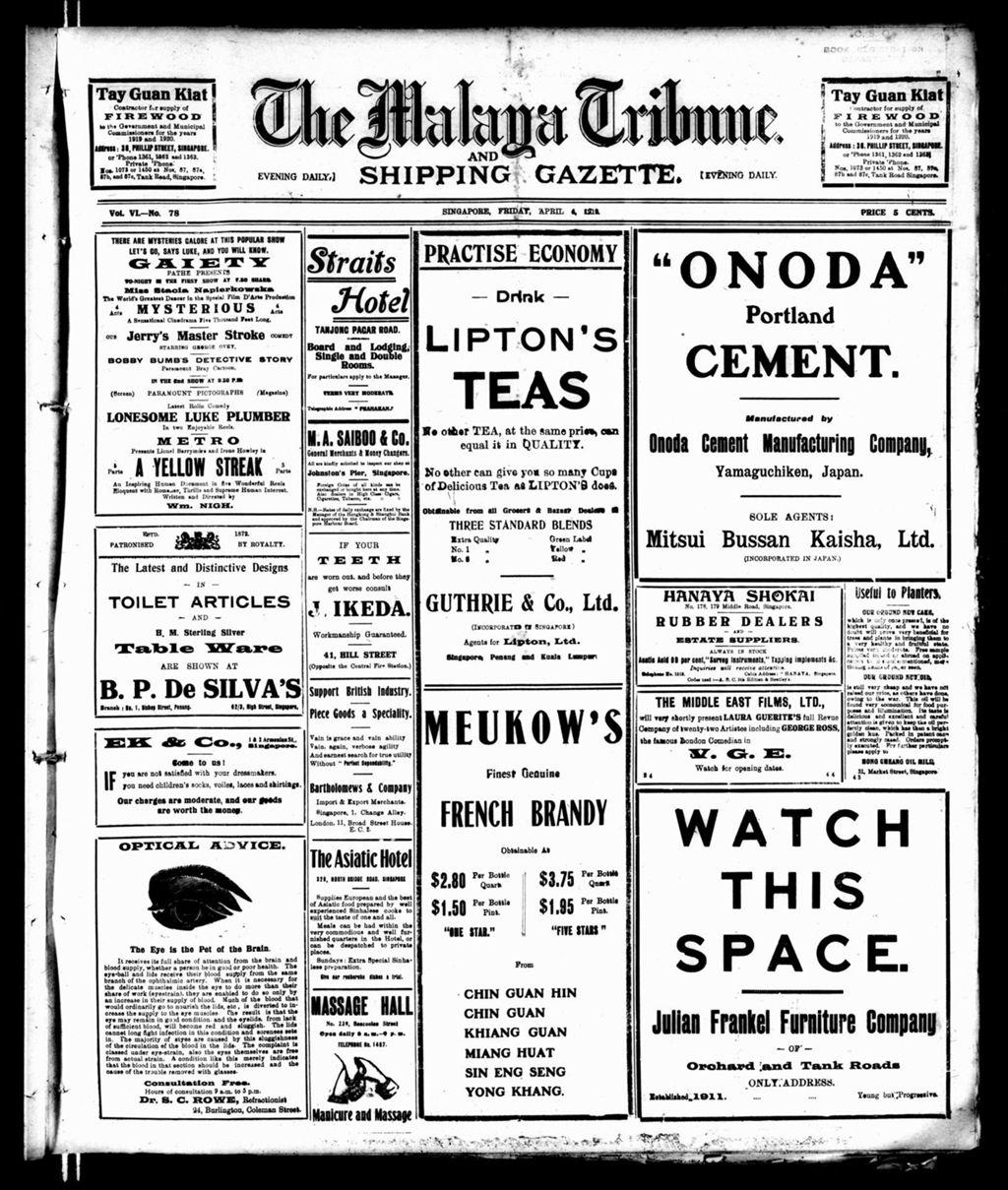 Miniature of Malaya Tribune 04 April 1919