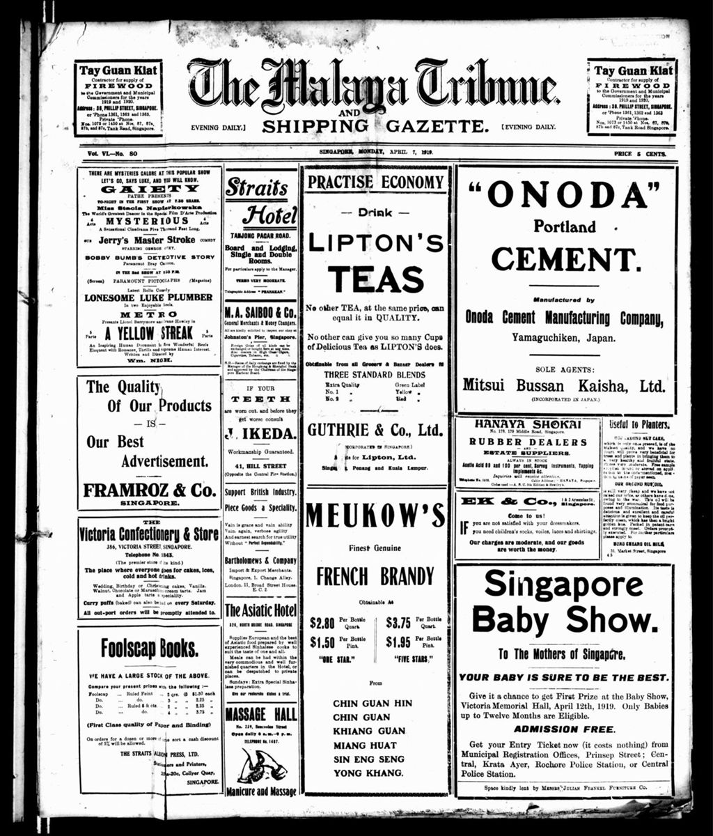 Miniature of Malaya Tribune 07 April 1919