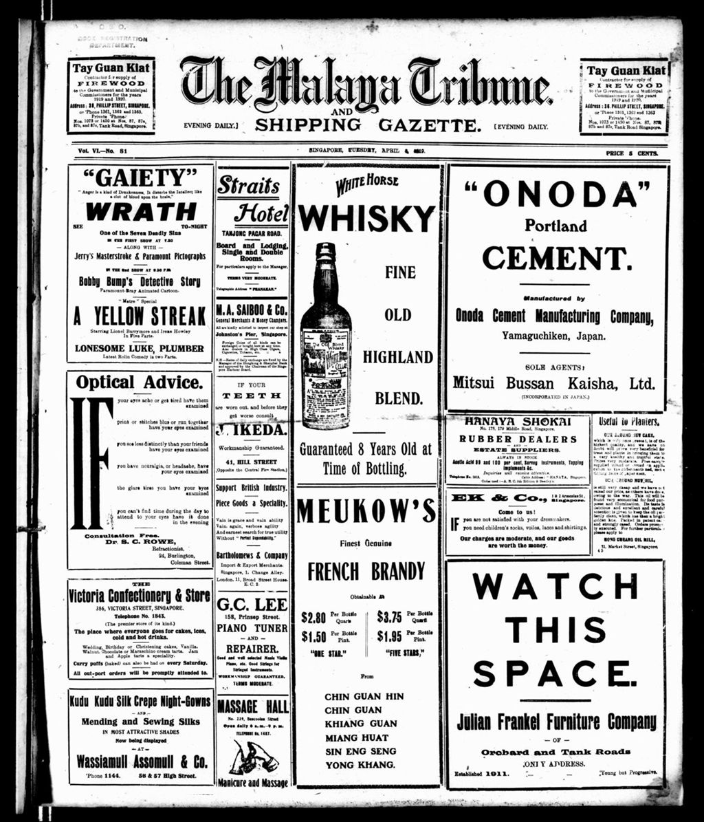 Miniature of Malaya Tribune 08 April 1919