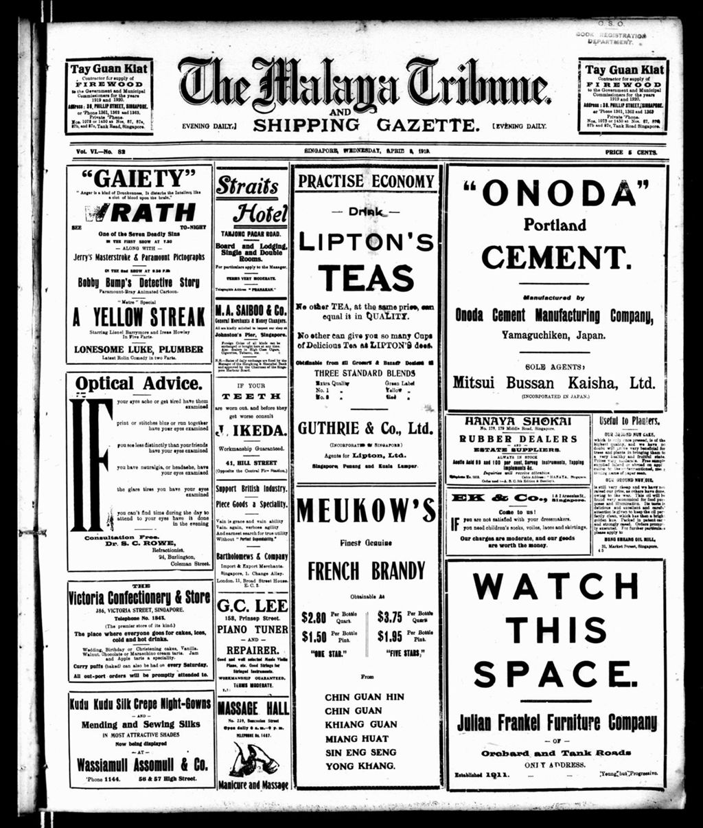 Miniature of Malaya Tribune 09 April 1919