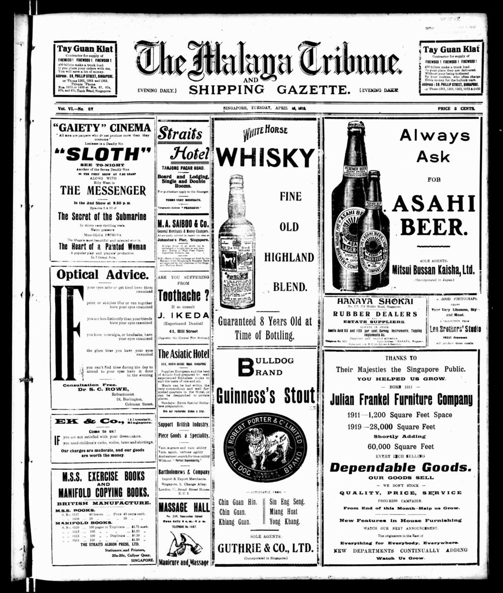 Miniature of Malaya Tribune 15 April 1919