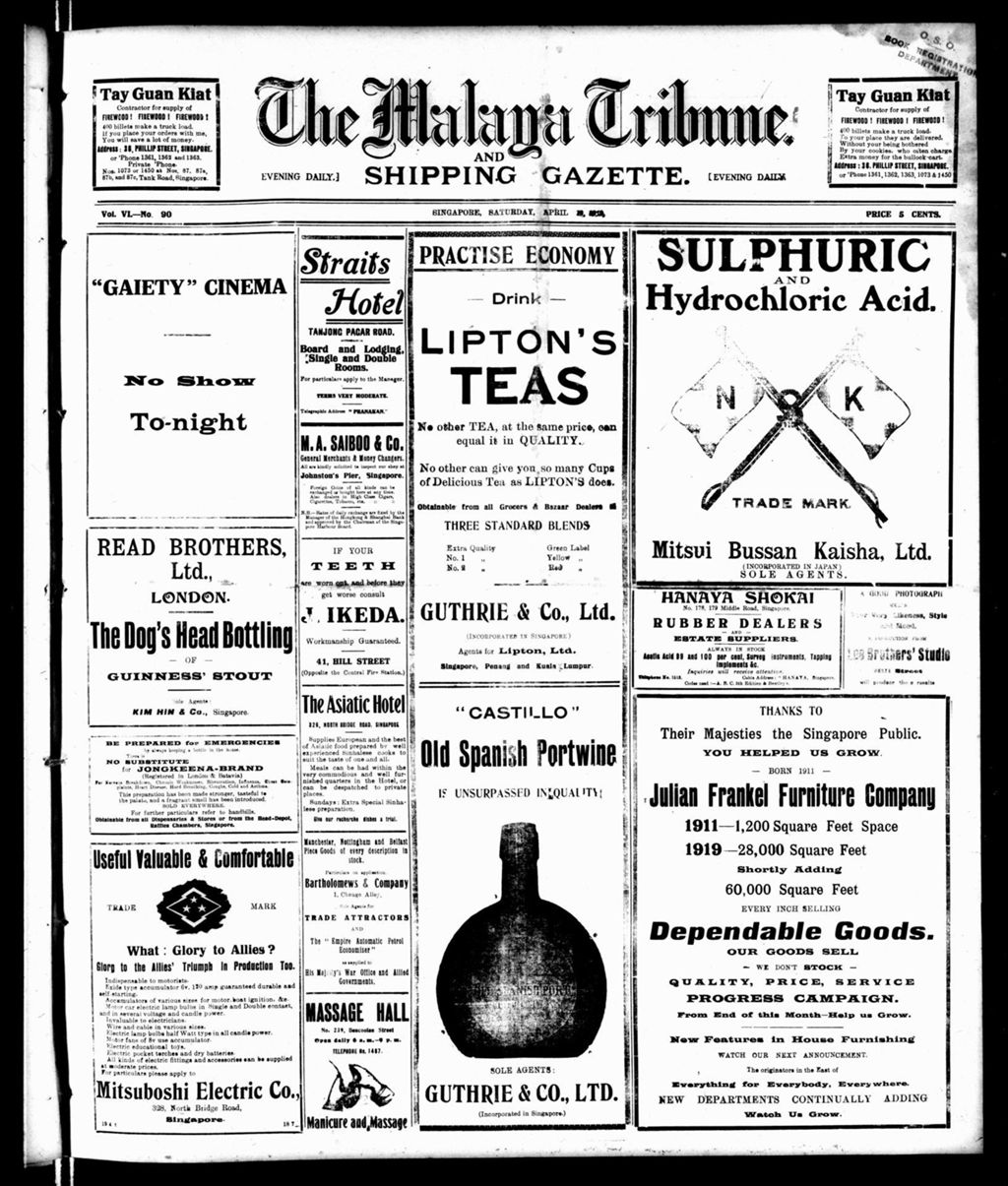 Miniature of Malaya Tribune 19 April 1919