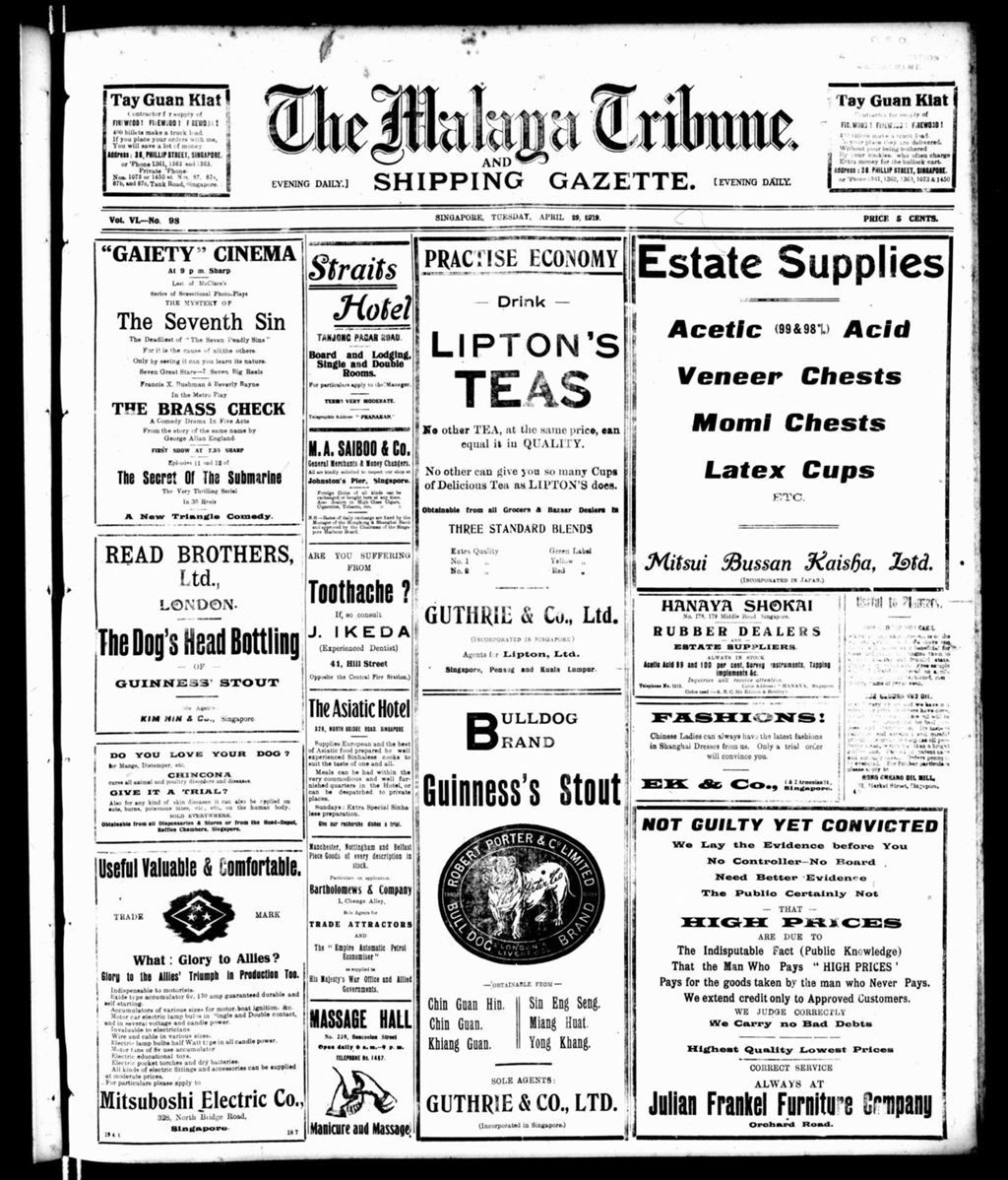 Miniature of Malaya Tribune 29 April 1919