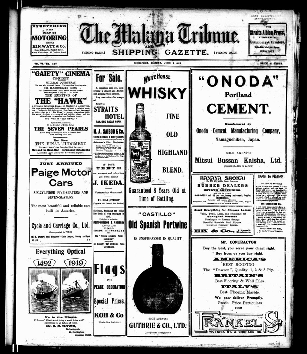 Miniature of Malaya Tribune 02 June 1919